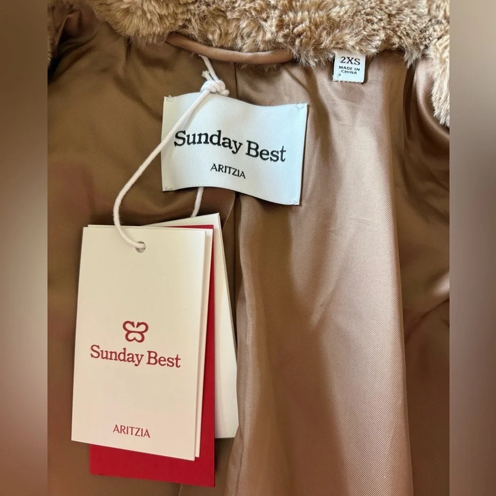 Aritzia Sunday Best Dulce Coat Polished Real Faux Fur In Tan - Picture 14 of 14